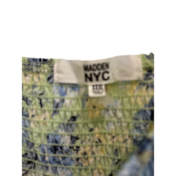 Madden NYC Blue Green Floral Short Sleeve Smocked Mini Dress Juniors Size XXXL - Picture 4 of 4